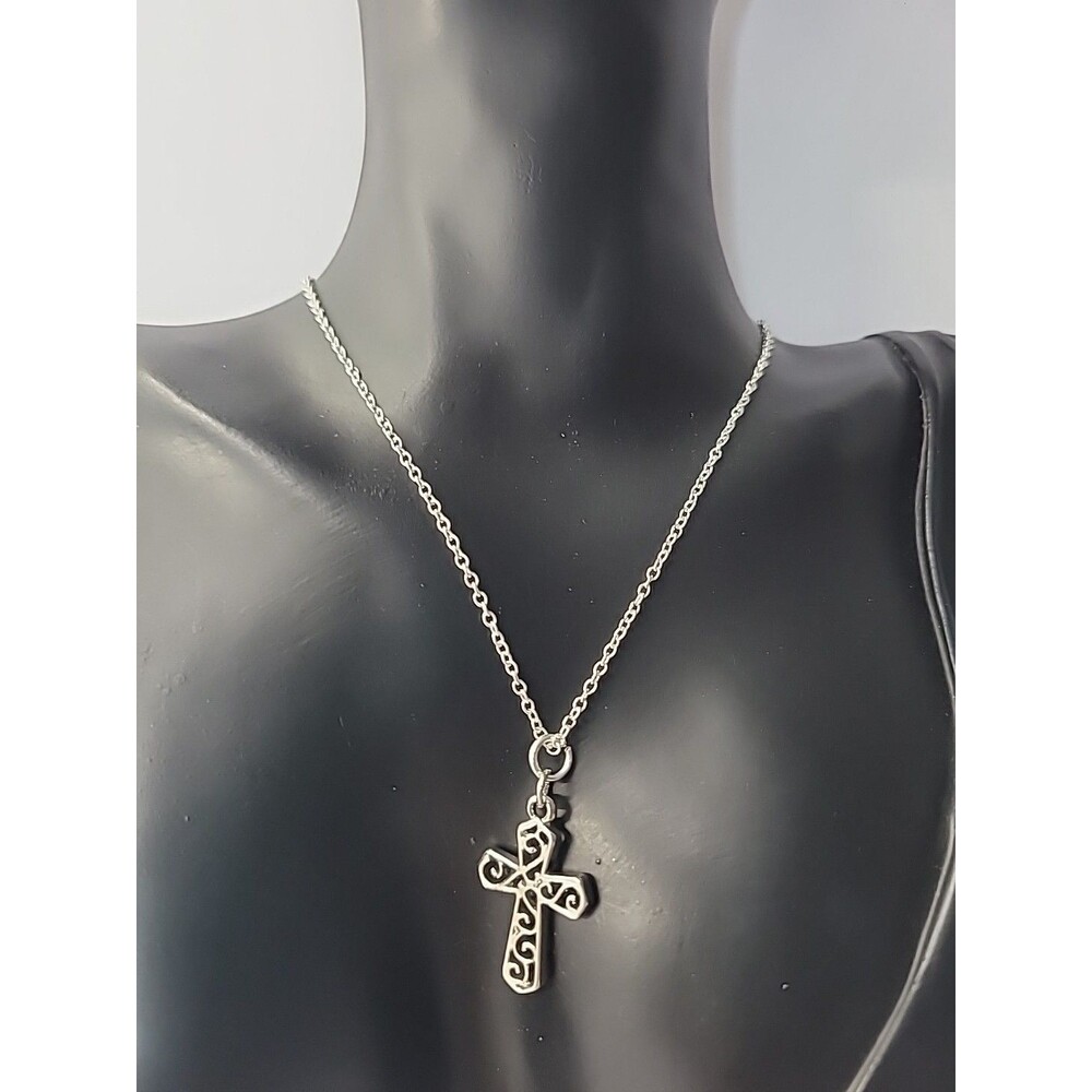 Silver Tone Filigree Cross Necklace Scroll Pendant Faith Religious Jewelry Gift
